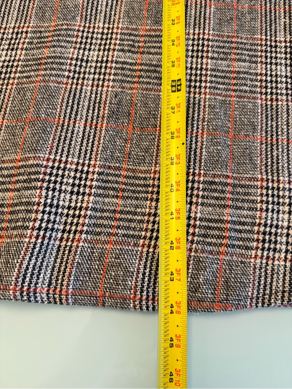 Glen Plaid V-Neck Sleeveless Pinafore Midi Dress Grey Orange M Fall Layering - Picture 4 of 11